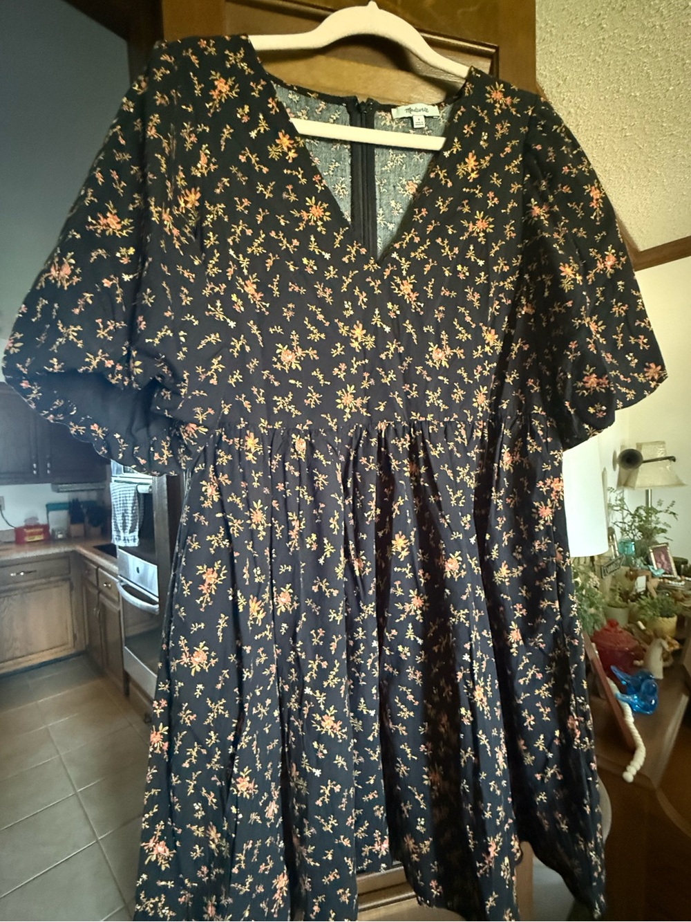 Madewell cotton blend short floral dress black and orange EUC size 8